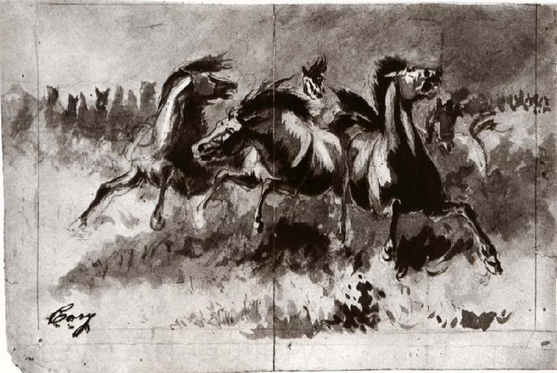 Cary, William Untitled sketch of wild horses France oil painting art